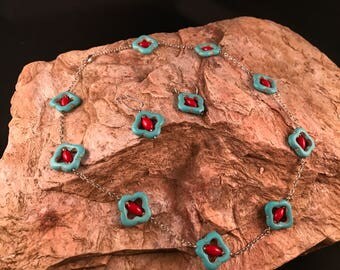 Howlite and Coral Necklace and Earrings set