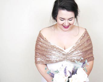 Gwen + // PLUS SIZE // Sequin Shawl // Bridal Stole // Bridesmaids Cape // Gold // Champagne // Rose Gold // Blush