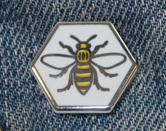 Manchester Bee Enamel Pin Badge - Hard Enamel Nickel Free Metal Brooch - Cute Worker Bee Hexagon Black and Yellow Punk