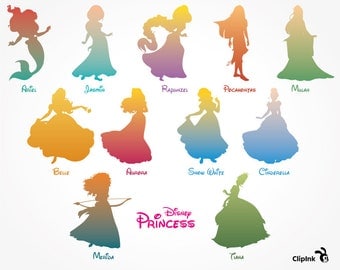 Disney Princess svg, princess clipart, Jasmin svg Tiana svg Rapunzel svg Mulan svg silhouette, eps, png, dxf, pdf. Cut Print Mug Shirt Decal