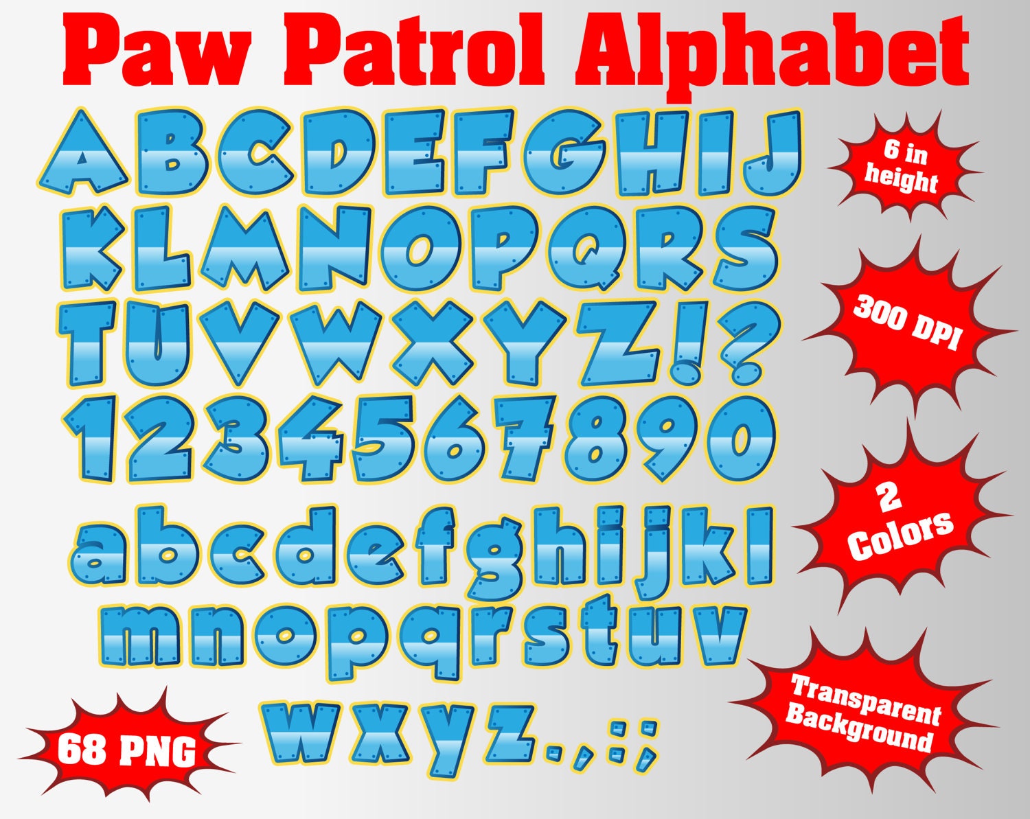 Paw Patrol Full Alphabet Numbers and Symbols 68 PNG/SVG