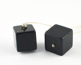 Silver earrings, earrings, sterling silver 925, ONYX, cube, cube, black, black, handmade new