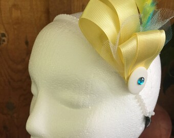 Vinatge Style Fascinator, Headband, Flapper Headband, Beaded Headband, Yellow Flapper Headband, Stretch Headband