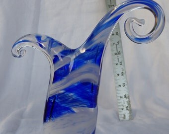 White And Blue Hand Blown Glass Sculpture