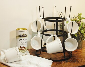 Farmhouse coffee mug rack, metal mug rack, Farmhouse kitchen decor, Coffee bar rack, Coffee station, Metal coffee cup rack