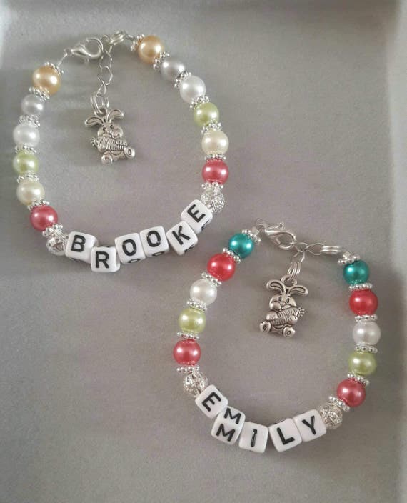 Girls Personalised Easter Bracelet. Child's Bracelet. Kids Bracelet. Children's gifts. Girls gift. Party favors.