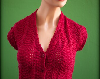 Crochet sweater fuschia red, vintage