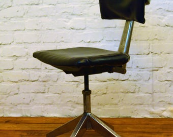 Industrial Leabank swivel office chair leather metal vintage retro antique machinist