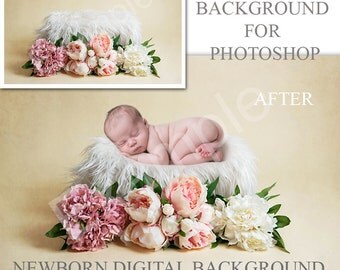 Newborn Digital Background 3, Flowers and fluff