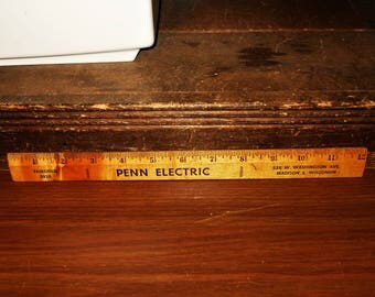 Penn Electric 538 W. Washington Ave. Madison 3 Wis Phone Fairchild 5926 Vintage Wood Advertising 12 Inch Ruler - Madison Wisconsin