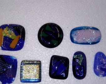 Blue fused glass pieces