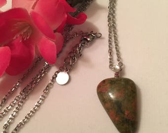 Necklace chain stainless steel with pendant unakite, free shipping!