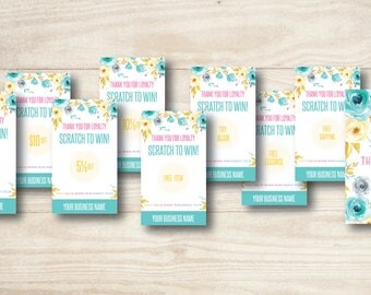 Scratch Off Cards, Loyalty, Digital file, Mint Floral Boho Style Design, Boho , Instant Download, Free Customize, Marketing