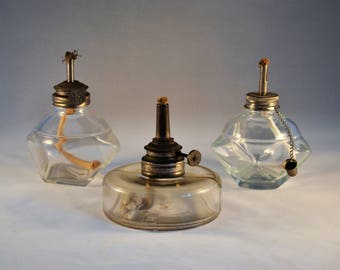 Lot of 3 Antique Oil Lamps DIXON HR JAPAN