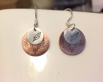 Sterling and copper feather earrings