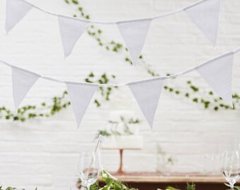 White Fabric Bunting, Wedding Bunting, Celebration Bunting, Baby Shower Bunting, Birthday Party Bunting, White Flag Fabric Bunting