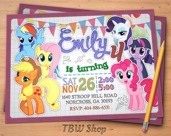 My Little Pony Invitation, My Little Pony Birthday Party, Twilight Sparkle, Applejack,Rainbow Dash, Personalized, Printable, Digital File