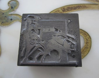 Colonial Continental Soldier on Horseback Antique Letterpress Printing Block