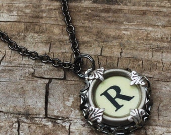 Custom Initial Necklace, Vintage Typewriter Key, Letter R, Gift Idea For Grandma