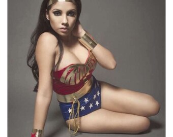Custom Made Wonder Woman Costume WITHOUT cape. High quality satin and leather for cosplay or Halloween.