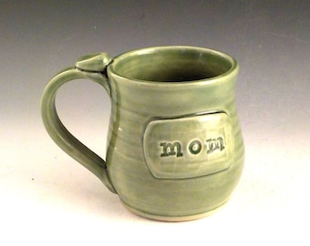 Ceramic MOM Mug - Stoneware Coffee or Tea Cup - Gift for Mother / Ma - Birthday Gift - Celadon Green - Handmade Pottery - Ready to Ship m288