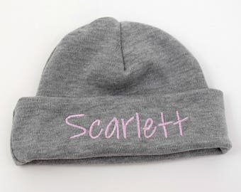 Name Hat; Personalized Baby Hat; Newborn Name Hat; Newborn Hospital Hat; Baby Shower Gift; Grey hat