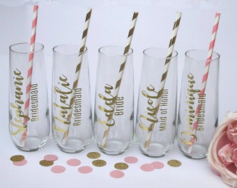 Bridesmaid Glasses - Bridal Party Glasses - Bridesmaid Stemless Glasses Personalized Glasses Monogram Glasses Maid of Honor Gift