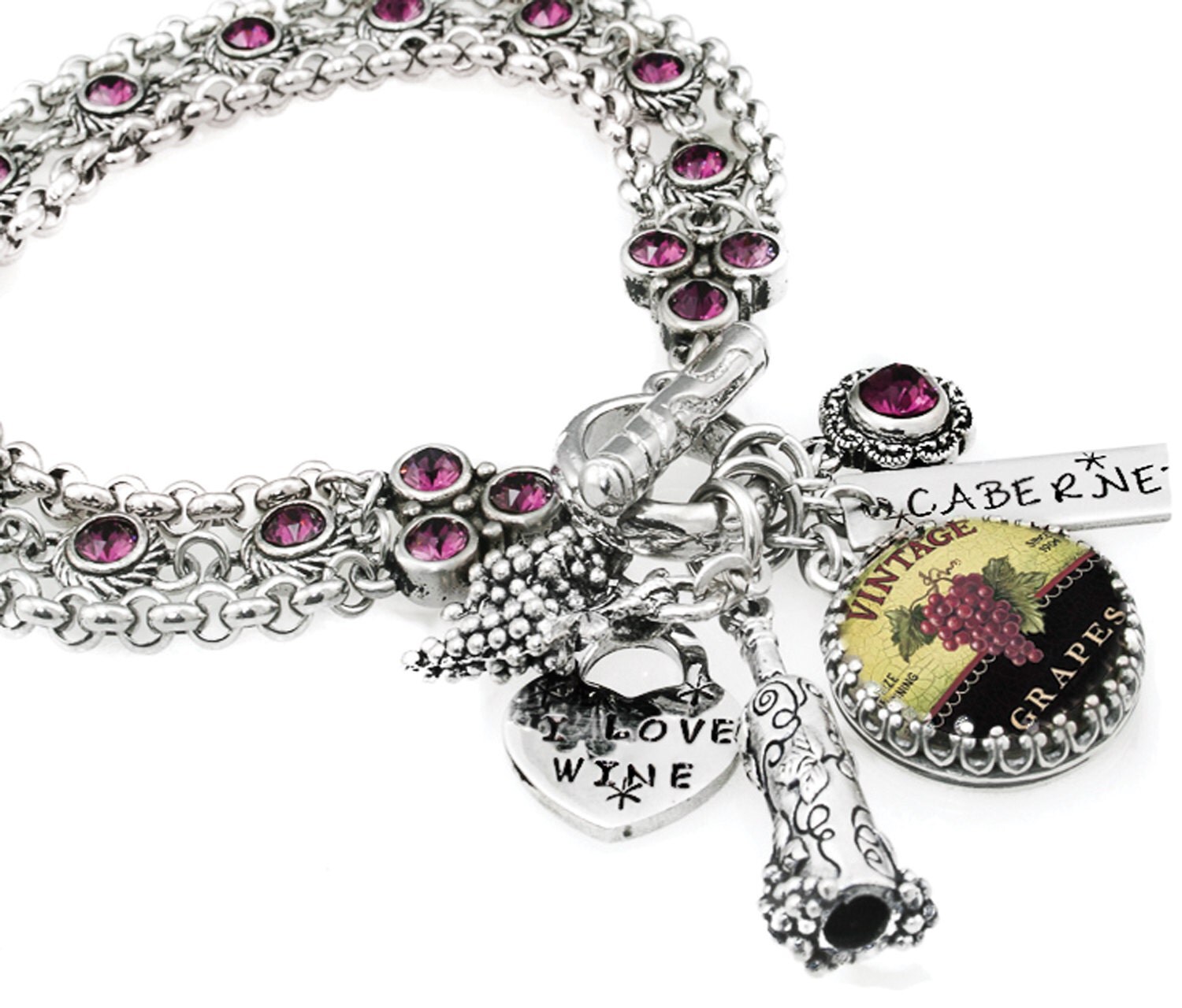 Silver Wine Bracelet Wine Jewelry Wine Charm Bracelet