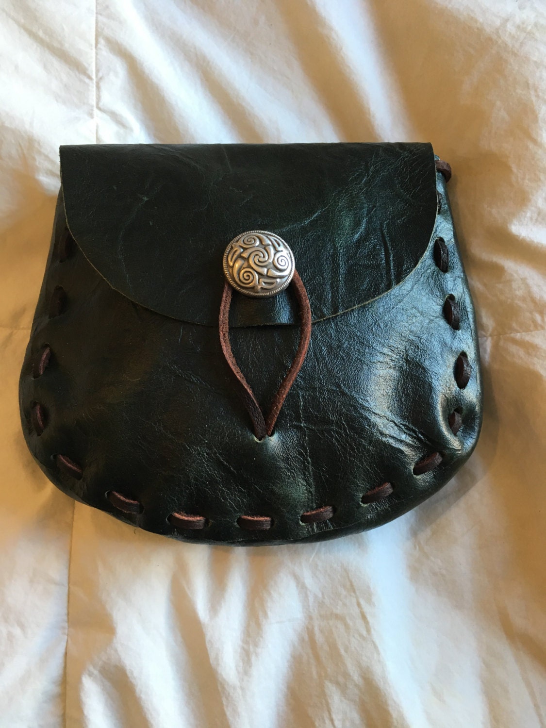 Very Dark Green Leather Medieval Style Pouch