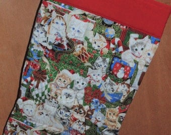 Oversized Quilted Christmas Stocking cat Kittens Kitty snowman Holiday Kittens Cute Free Personalization