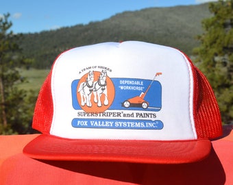80s vintage trucker mesh hat SUPERSTRIPER fox valley field work horse snapback baseball cap two tone