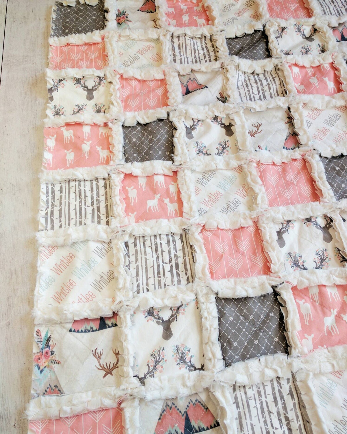 Woodland Crib Quilt for Baby Girl - Coral Crib Bedding ...