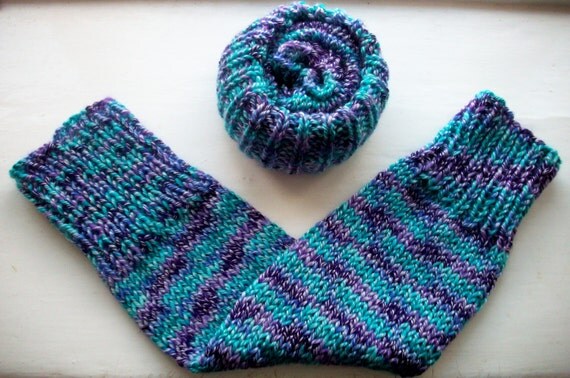 Chunky warm leg warmers multi random purple turquoise blue wool mix