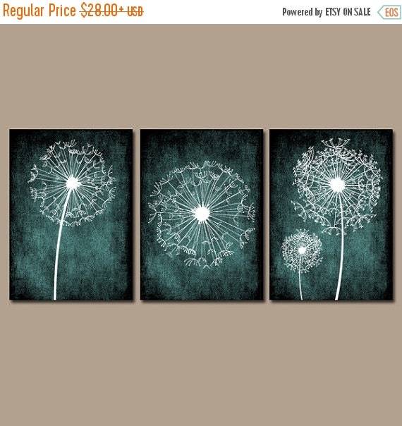 DANDELION Wall Art CANVAS or Prints Flower Teal by TRMdesign