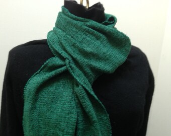 Handwoven scarf in dark green rayon chenille