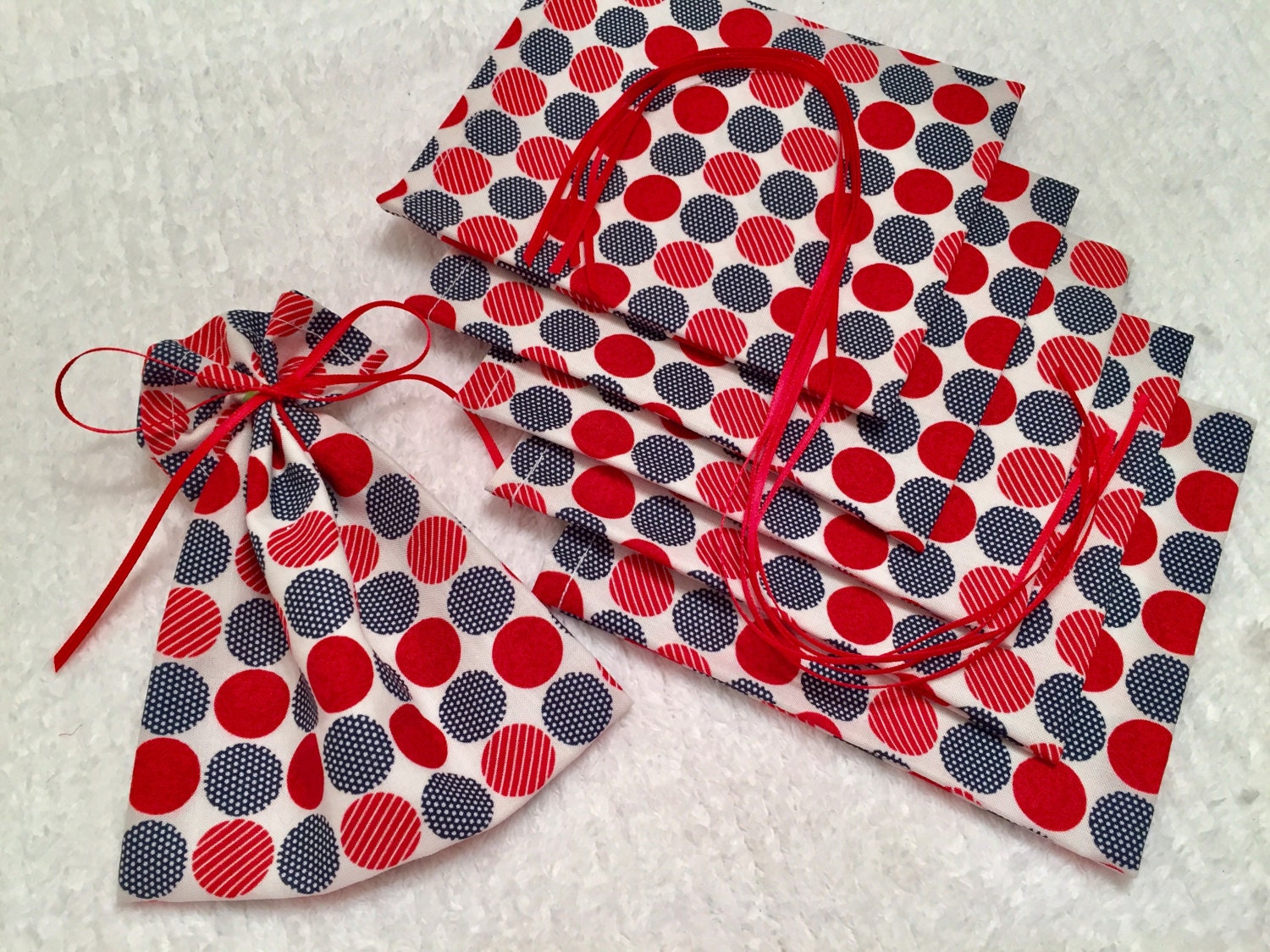 Red White and Blue, Mini Gift Bags, Fabric Treat Bags, Gift Wrap, Product Supply Bags, Soap Bags