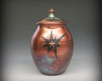 Raku Urn or Lidded Vase with Starburst