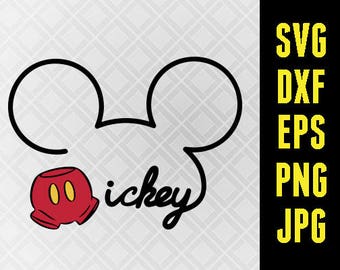 Mickey SVG Disney Iron On Decal Cutting File / Clipart in Svg, Eps Dxf Png & Jpeg for Cricut and Silhouette signature Mouse Disneyland World