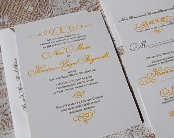 Letterpress Wedding Invitation Sample, Wedding Invitation, Invitation Suite, Classic Wedding Invitation, Calligraphic Wedding Invitation