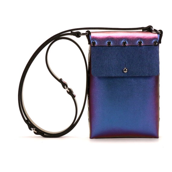 Peacock Mobile Bag Cobalt Iridescent Cell Phone Bag Vegan