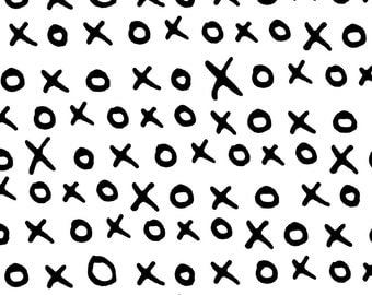 Black and White Love Valentine Fabric - Cal Hug Kiss Xoxox By Scrummy - Modern Black and White Cotton Fabric By The Yard With Spoonflower