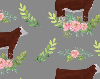 Hereford Cow Fabric - Showstock Roses Hereford Steers By Thecraftyblackbird - Watercolor Cow Cotton Fabric By The Yard With Spoonflower