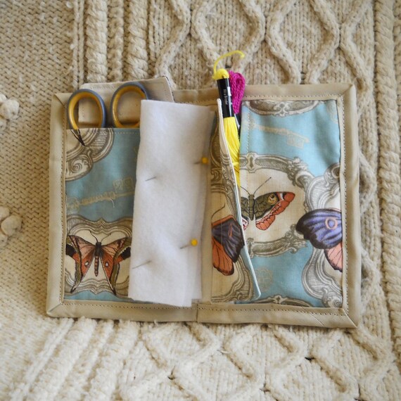 Antique Butterflies Needle Book Needle Case Sewing Organizer