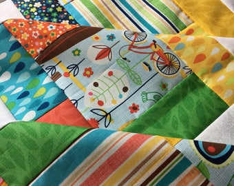 Spring Street Unfinished Quilt Top by Carolyn Gavin for P and B Textiles - 38 x 38 in / ready to quilt / baby shower gift / bright / rain