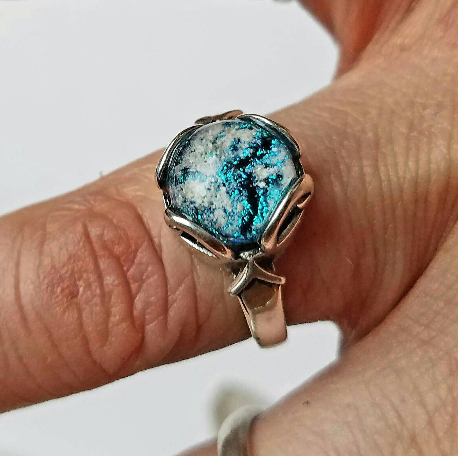 Cremation Jewelry Ring Sterling Silver Ashes InFused Glass