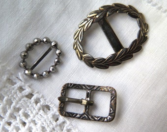 Antique Doll Buckles Set of Three Assorted Victorian Silvertone Cut Steel