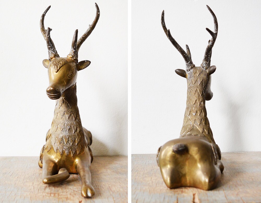 brass deer vintage brass deer figurine large by RustBeltThreads