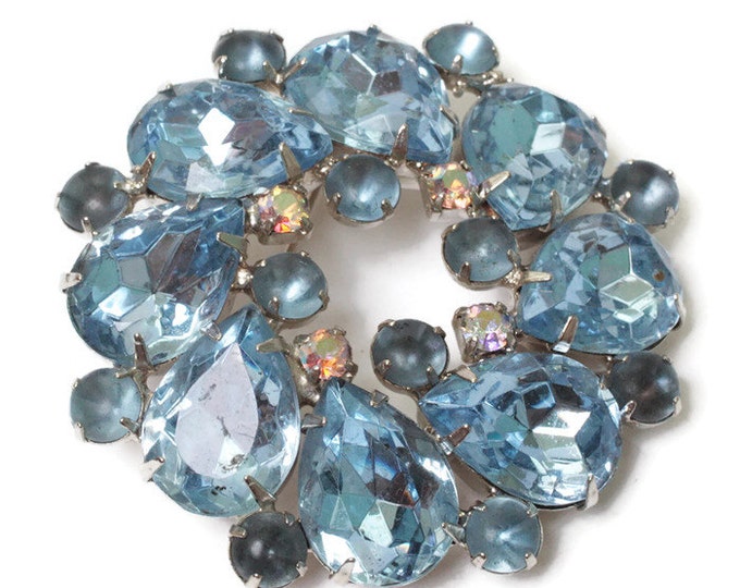 Blue Rhinestone Juliana D & E Round Brooch Bridal Wedding Special Occasion