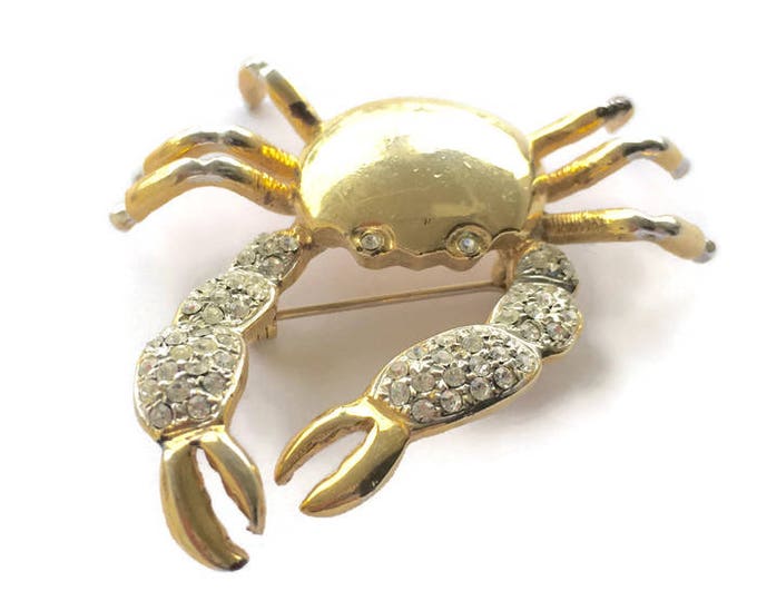 Rhinestone Crab Brooch Pin Figural Sea Life Marine Life Beach Vintage