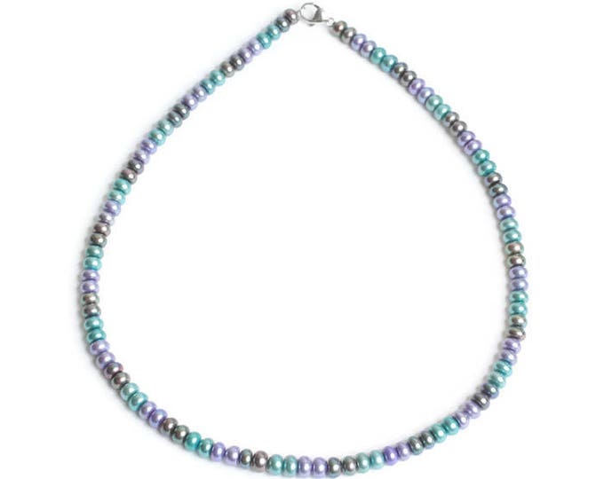 Rainbow Freshwater Pearl Necklace Three Color 18 Inch Choker